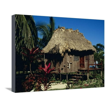 Typical Thatched Wooden Hut on the Island, Caye Caulker, Belize, Central America Stretched Canvas Print Wall Art By Christopher