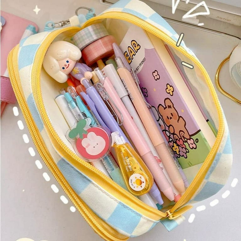 Kawaii Pencil Case Aesthetic Cute Pencil Case for Girls Clear Large Pencil  Pouch Kawaii School Supplies for Teen Girls (Brown Bear) 
