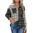 thumbnail image 2 of Sunloudy Camisas de solapa con botones para mujer, blusas casuales de manga larga con estampado de cuadros de colores en contraste Sunloudy S M L XL, 2 of 9