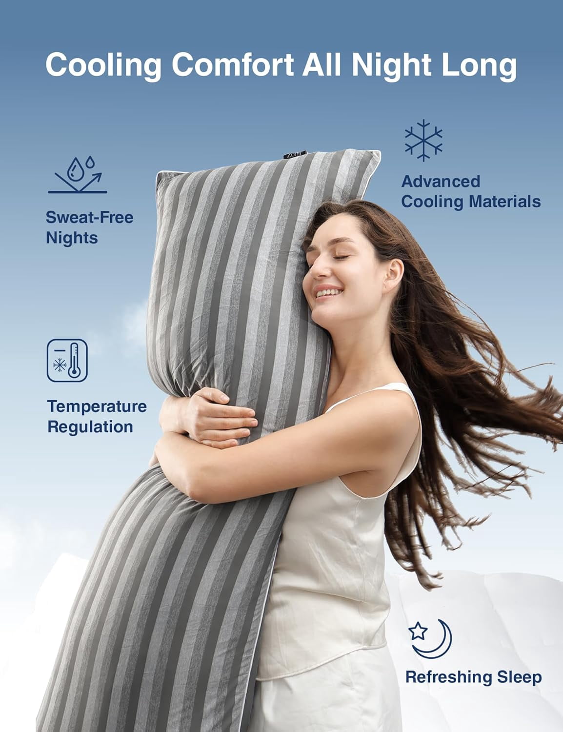 Adjustable Memory Foam Cooling Body Pillow for Adults, Firm Support for Side Sleepers, Pregnancy & Back Pain Relief, Washable Cover, 20x54 Inches, Grey