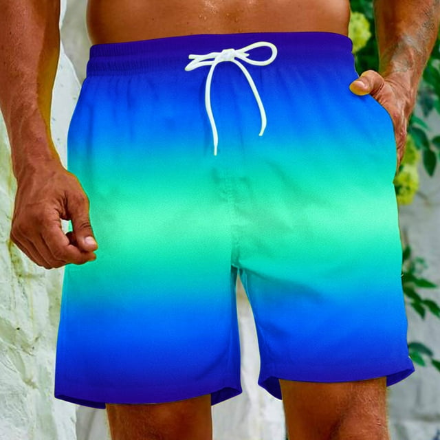 Meichang Gradient Swim Trunks for Men 2024 Quick Drying Summer Beach Shorts Big and Tall 5 Inch Elastic Waist Bathing Suit Lightweight Drawstring Surf Boardshorts Multicolor S