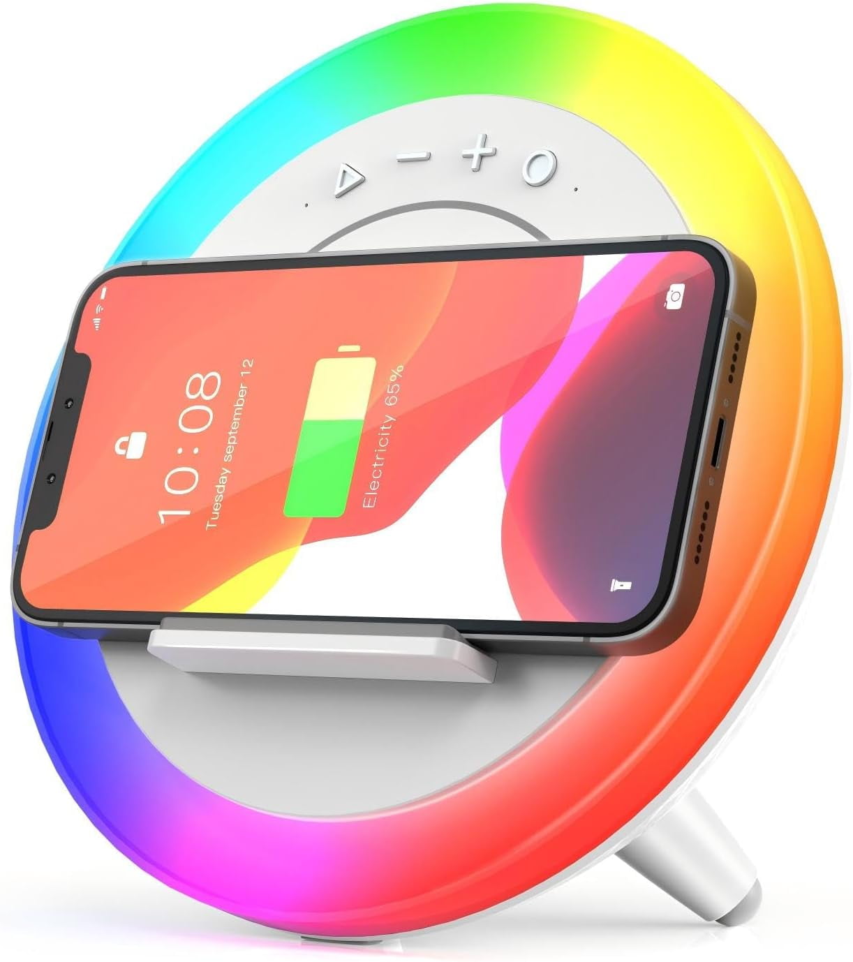 Bluetooth Speaker Night Lights, Wireless Charging Kids Speaker, Color Changing Modern Bluetooth Lamp,Teenage Boys Girls Gifts Ideas (15W Wireless Charging)