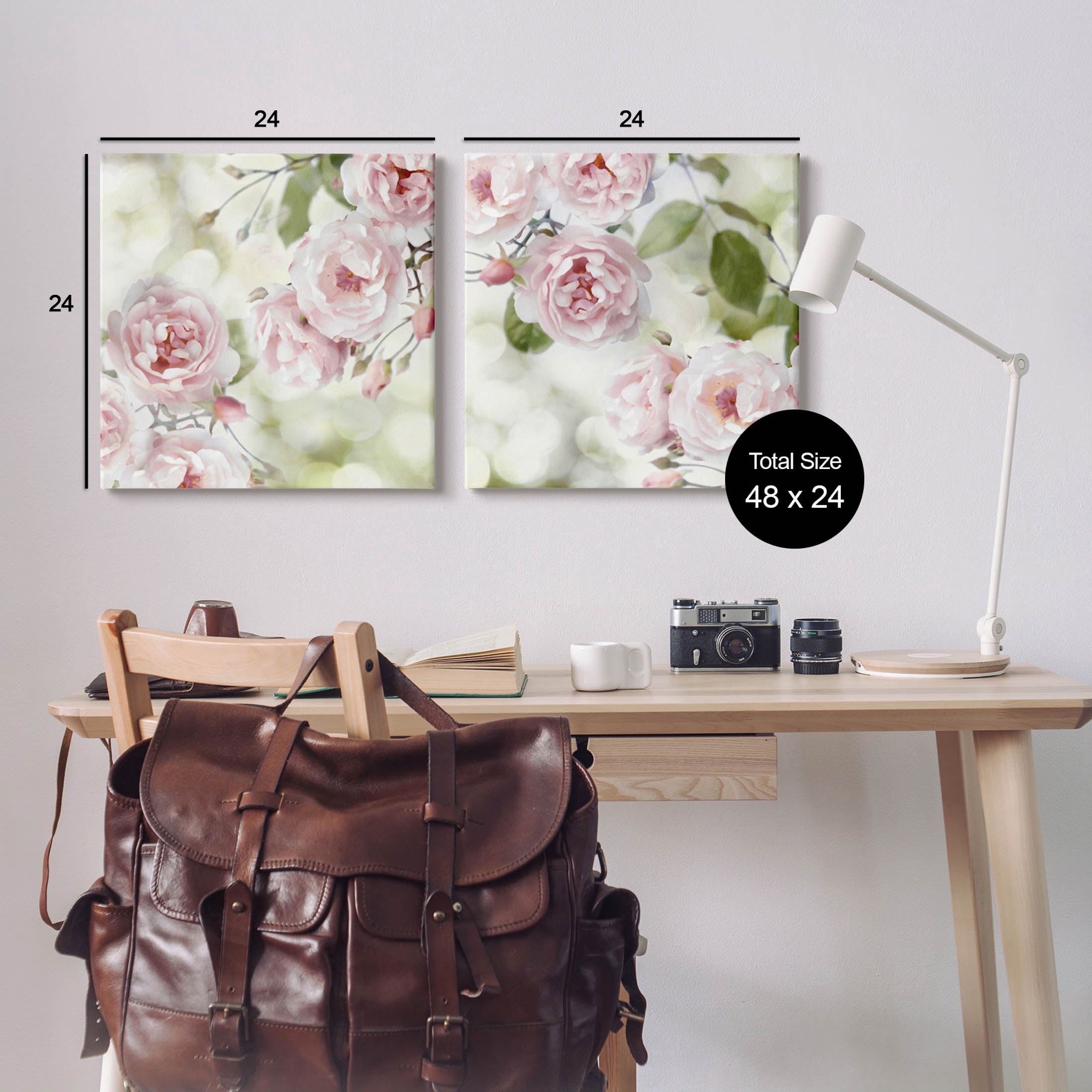 Blooming Rose Bush Floral Nature Botanical & Floral Graphic Art Gallery Wrapped Canvas Print Wall Art, Set of 2