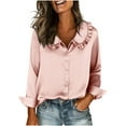 thumbnail image 2 of Dressy Casual Blouses Women Button Down Silk Satin Shirt with Ruffled Collar Long Sleeve Business Office Wear (XL, Pink), 2 of 7