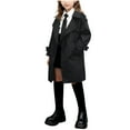 thumbnail image 2 of NAISIBABY Trench Jacket for Girls, Classic British Styl Lapel Mid Length Button Up Fashion Windbreaker Outerwear Black 12T, 2 of 6