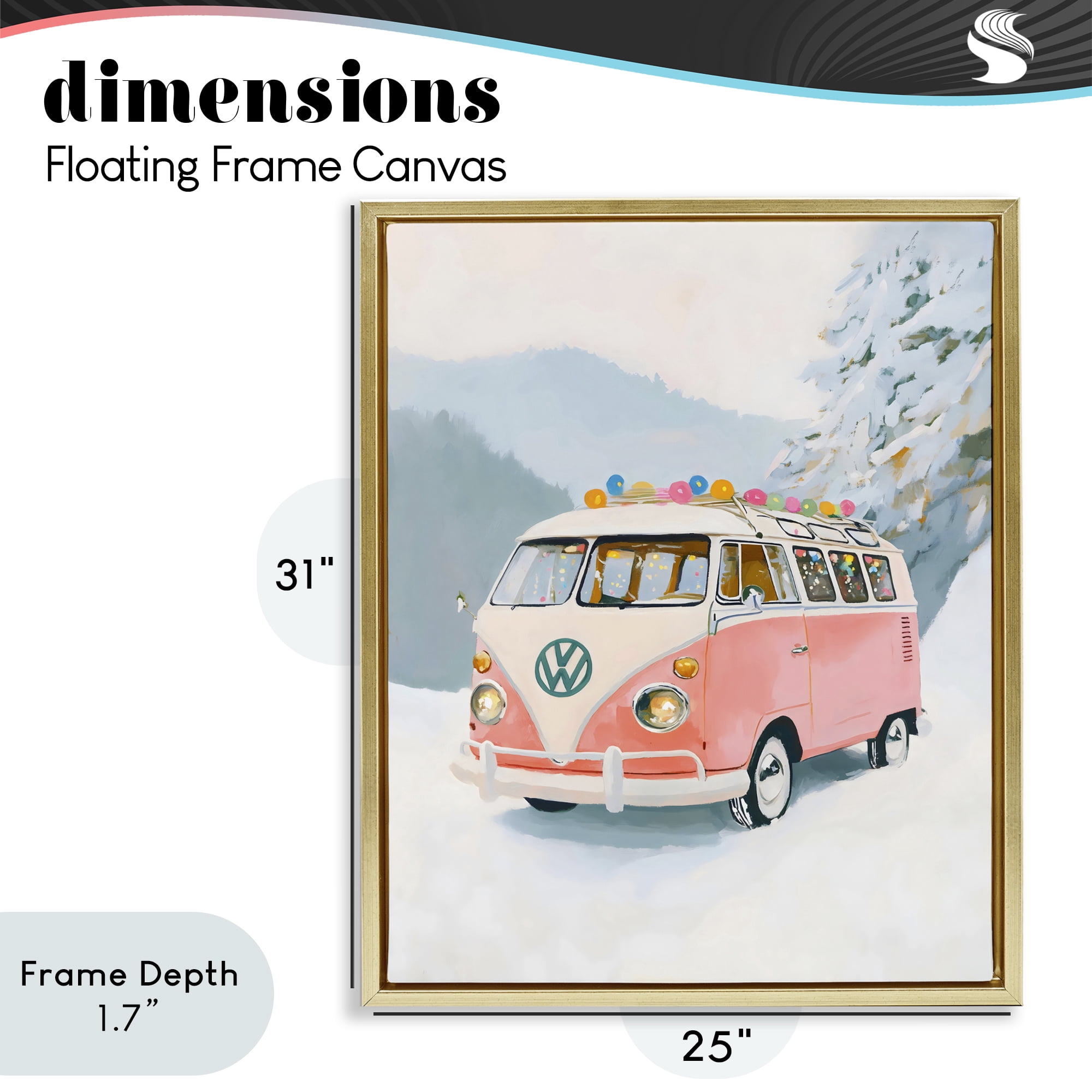 Stupell Industries Pink Christmas Van in Snow Gold Framed Floater Canvas Wall Art, design by The Prints Vibe