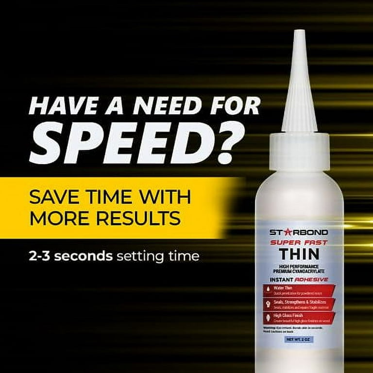 STARBOND Premium Thin Super Glue, Super Fast Drying Time (3-5 Seconds), and  2 oz Glue Remover Bundle. Includes Debonder Brush Cap applicator:  : Industrial & Scientific