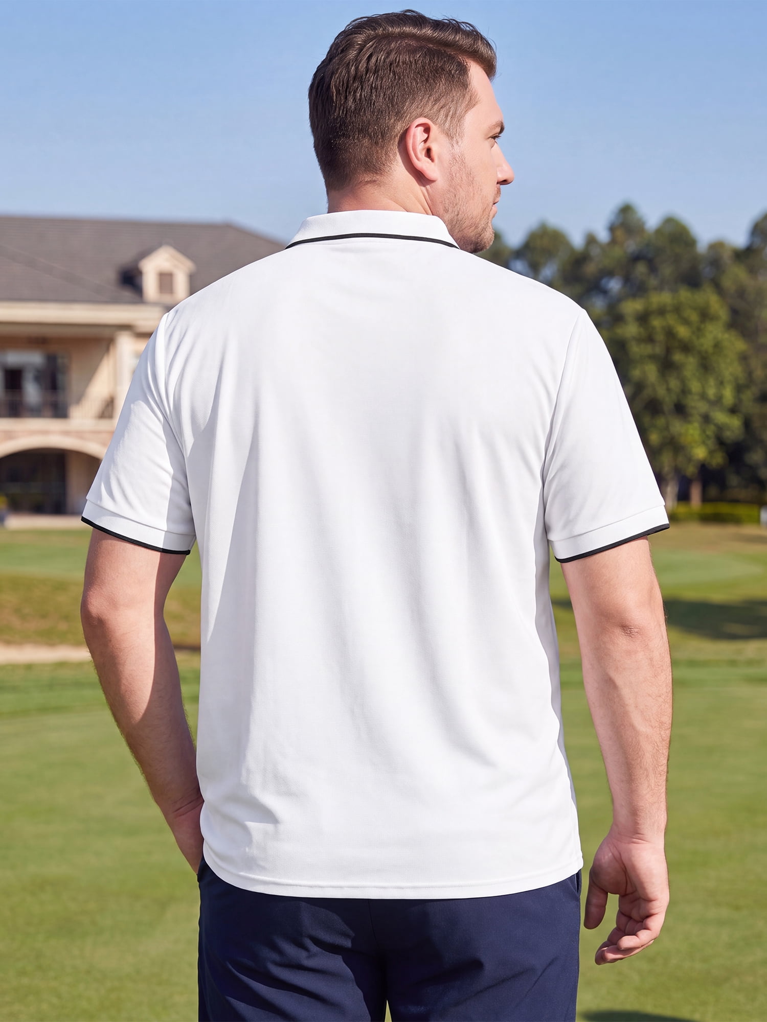 DARING DIVA Men's Big & Tall Shirts Casual Short Sleeve Color Block Polo Shirt 2XL White