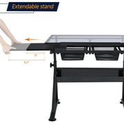 Alden Design Adjustable Glass Top Drafting Table with Stool, Black