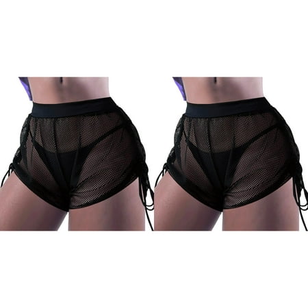 (2-Pack) Kcodviy Wrap Mesh Women Beach Bikini Briefs Men Underwear Bikini Wraps Ruffle Shorts Bikini Thong Cover Up Ups Pants Cute Bikinis for Teen Cover Up Cover Drawstring Beach Side for Swimwear