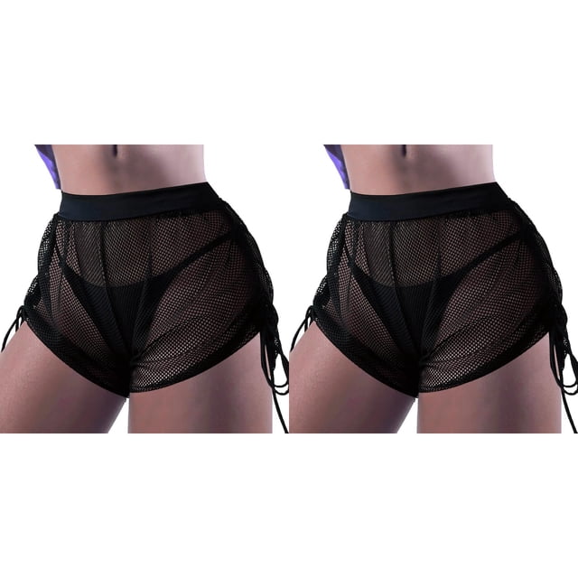 (2-Pack) Rinsvye Wrap Mesh Women Beach Underwire Bikini Wraps Ruffle Shorts High Neck Bikini Top Cover Up Ups Pants Women Bikinis Cover Up Cover Drawstring Beach Side for Swimwear Bikinis Set