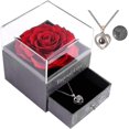 thumbnail image 2 of Collar de rosa real preservada con te amo en 100 idiomas, set de regalo, flor de rosa real encantada para el día de San Valentín, aniversario, boda, cumpleaños, romance, 2 of 4