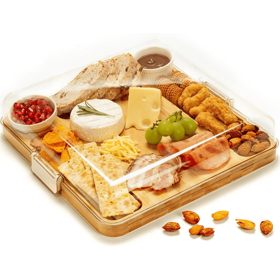 Charcuterie Boards, Bamboo Charcuterie Board with Lid, Cheese Board with Buckle