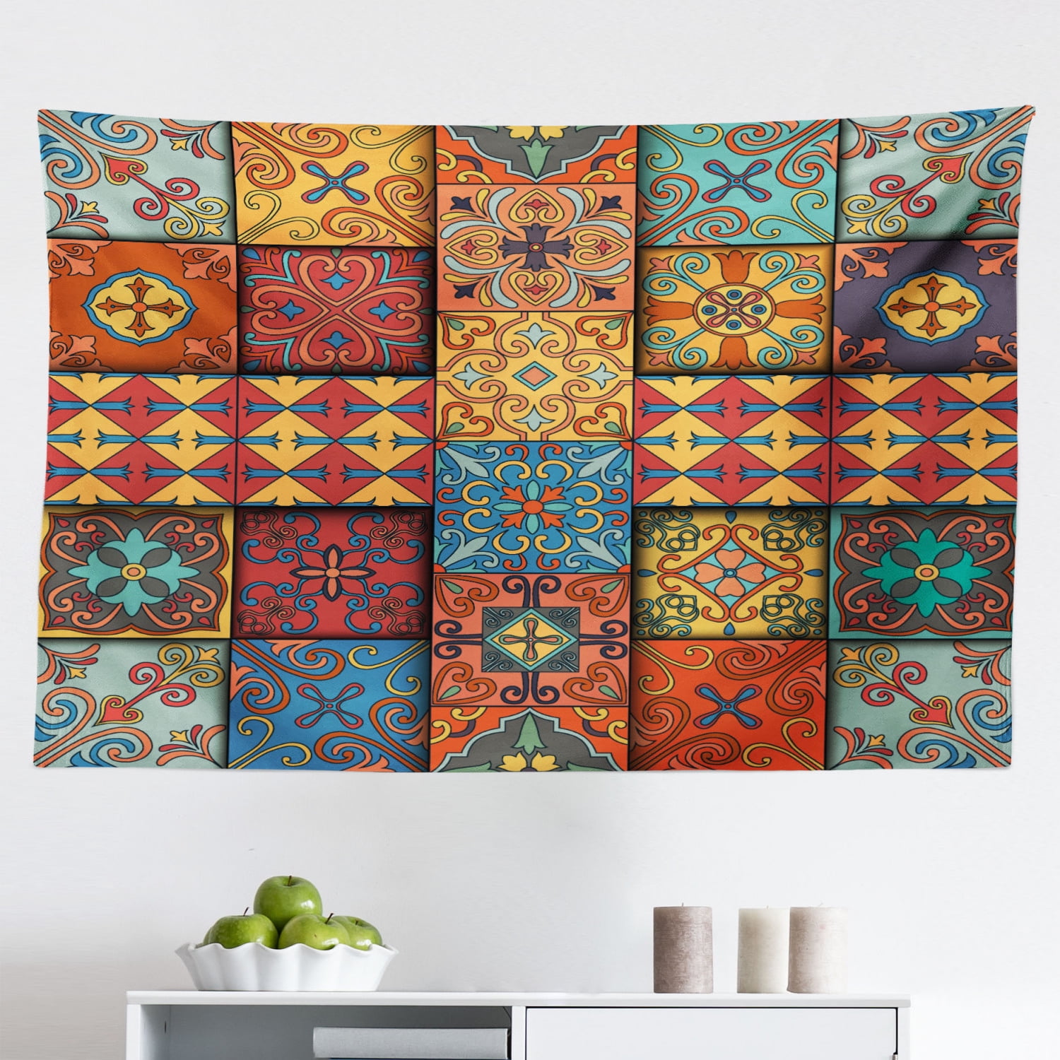Oriental Tapestry, Themed Pattern with Floral Motif, Fabric Wall ...