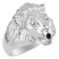 thumbnail image 4 of RYLOS Lion Head Ring Black Diamond Mouth & Gemstone Eyes Fun Designer Rings Aquamarine Sterling Silver Jewelry Size 8, 4 of 8
