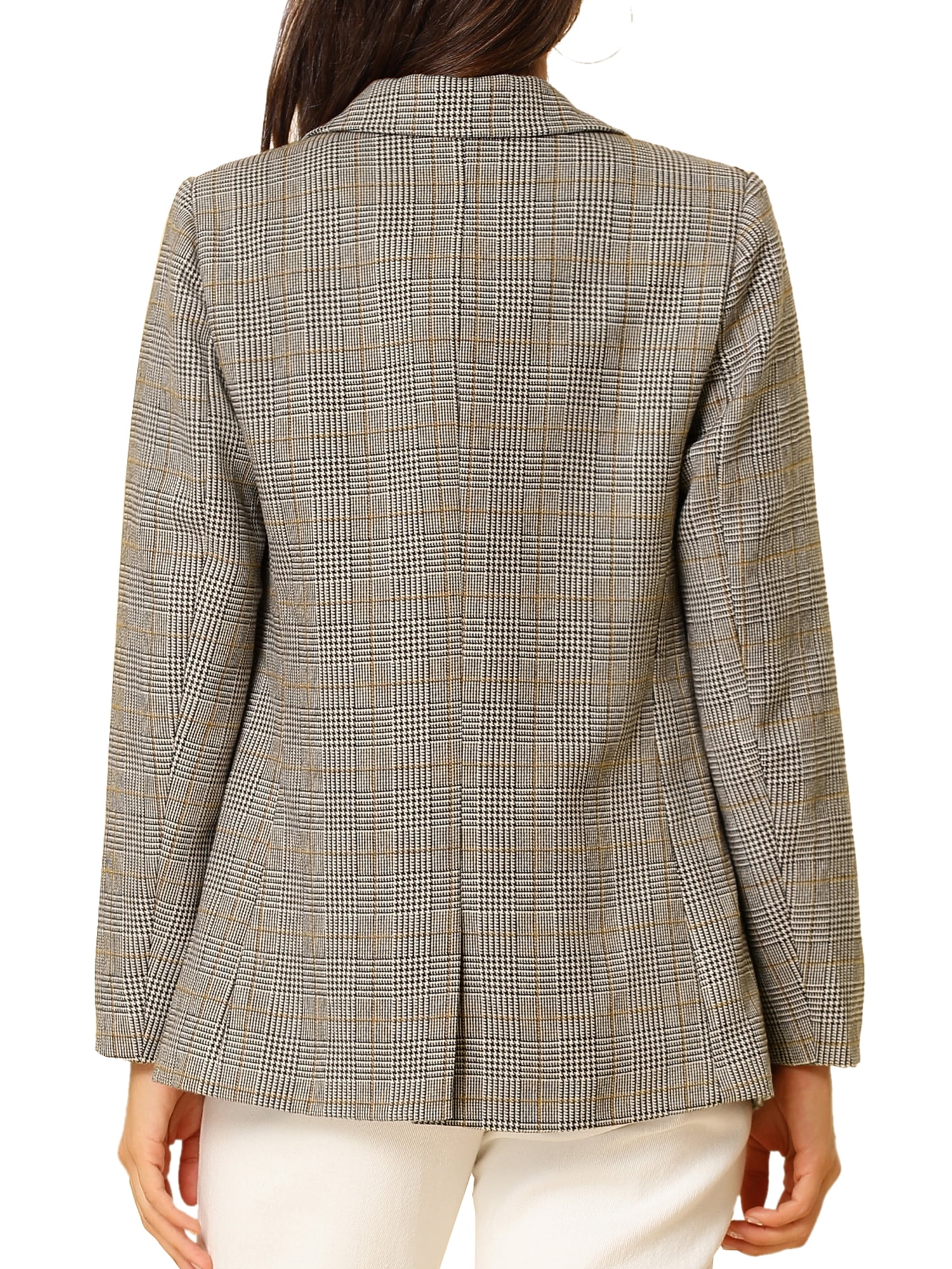DARING DIVA Women's Boyfriend Notched Lapel One Button Blazer Suit Plaid Blazer Jacket S Light Coffee
