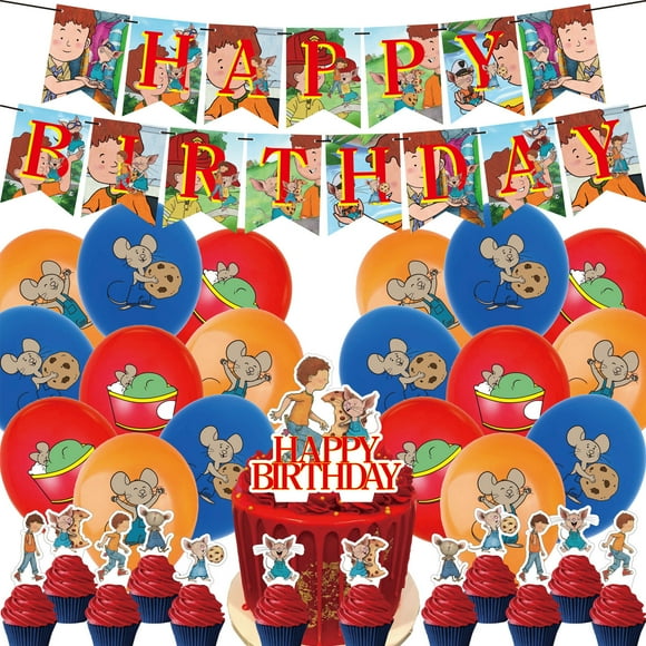 32 Pcs pour Si Vous Donnez un Biscuit à une Souris Thème Dessin Animé Décorations d'Anniversaire Essentiels de Fête et Souvenirs - Comprend une Bannière, une Décoration de Gâteau, 12 Décorations de Cupcakes et 18 Ballons pour Ensemble de Fournitures de Fête