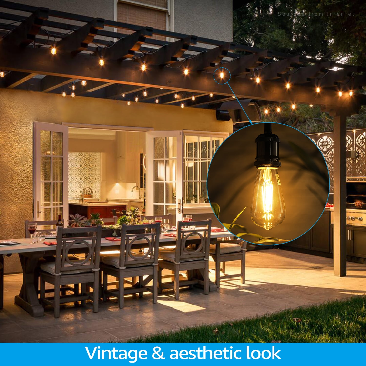 TorchStar ST19 LED 7W Vintage Edison Filament Bulb, Dusk to Dawn Photocell Sensor, E26 Base, ST64 Outdoor LED Bulb for Garden, Garage, Porch, Auto On/Off Lights, 2700K Soft White, Pack of 6