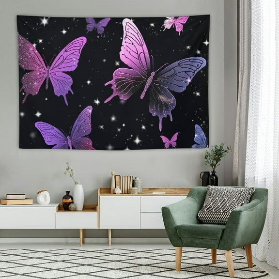 PRATYUS  Butterfly Tapestry for Wall Decor,Fantasy Purple Butterflies Tapestries,Black Night Sky Wall Hanging Blanket for Bedroom Living Room Dorm Party Decorations 60x40 Inch 60x40in