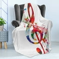 thumbnail image 4 of Music Soft Flannel Fleece Throw Blanket, Fantasy Theme Musical Notes Rhythm Song Ornamental in Vibrant Colors Artwork, Cozy Plush for Indoor and Outdoor Use, 50" x 70", Multicolor, by Ambesonne, 4 of 5