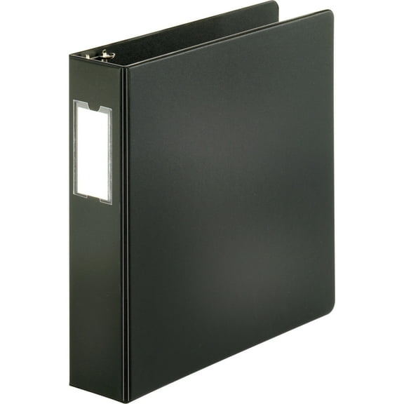 Business Source Slanted D-ring Binders - 2" Binder Capacity - 3 x D-Ring Fastener(s) - 2 Internal Pocket(s) - Chipboard, Polypropylene - Black - PVC-free, Non-stick, Spine Label, G | Bundle of 5