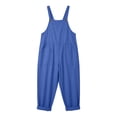 thumbnail image 4 of TEAJOPSUU Women's Cotton Blend Jumpsuits Casual Summer Overalls with Pockets Loose Sleeveless Wide Leg Rompers Blue, 4 of 7
