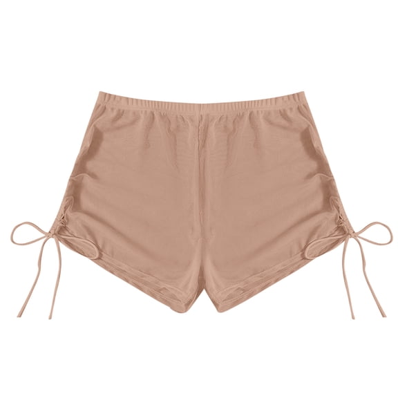 MGDXOX Women's Sheer Mesh Drawstring Side Pajama Shorts Elastic Waist Loungewear Shorts for Sleepwear & Summer Khaki S