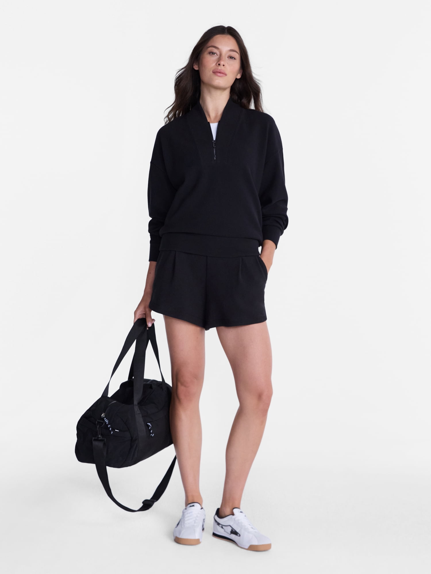 Avia Women's and Women's Plus Ribbed Ottoman Quarter Zip Sweatshirt, Sizes XS-4X