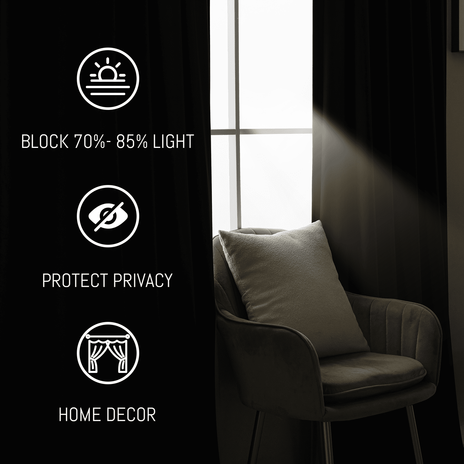 Yakamok Velvet Curtains 84inches Long - Retro Black Thermal Insulated Light Blocking Window Drapes for Living Room, Privacy Protect Room Dividers for Bedroom, W52 x L84, 2 Panels Rod Pocket