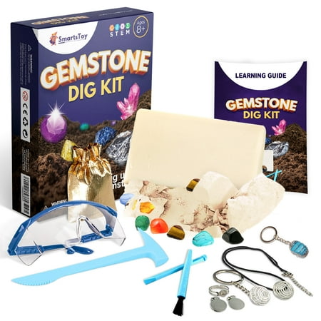 Gem dig kit for kids- Gemstones Science arts and crafts for kids Unique gifts for kids Find 12 Real Precious Gems crystals Stones for Mineral & Rock Collection s