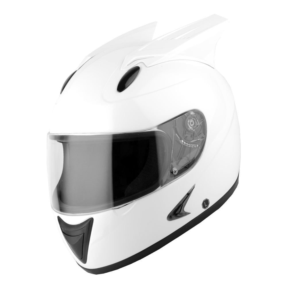 1Storm Motorcycle Bike Full Face Helmet HB75 Horn Wing as Bonus Glossy White