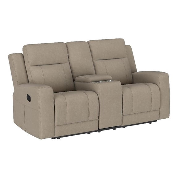 Krio Manual Recliner Loveseat- 71 Inch Modern Taupe Brown Faux Leather