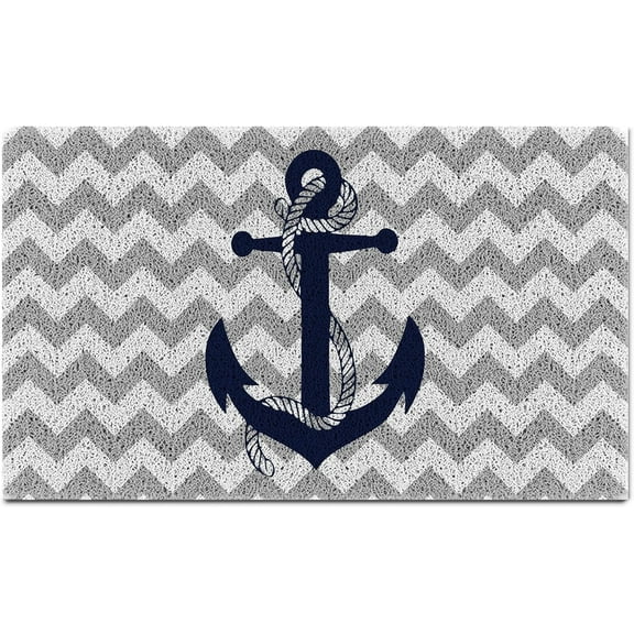 Doormat - Navy Blue Nautical Anchor Waterproof Door Mat - Coastal, non - slip, durable, home porch, housewarming, 18×30 Inch