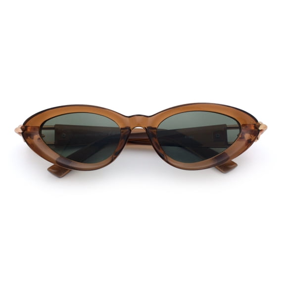 SA106 Womens Bold Cat Eye Sunglasses with Gold Tone Spike Stud Chain Hinge Detail Beige Frame - Green Lens