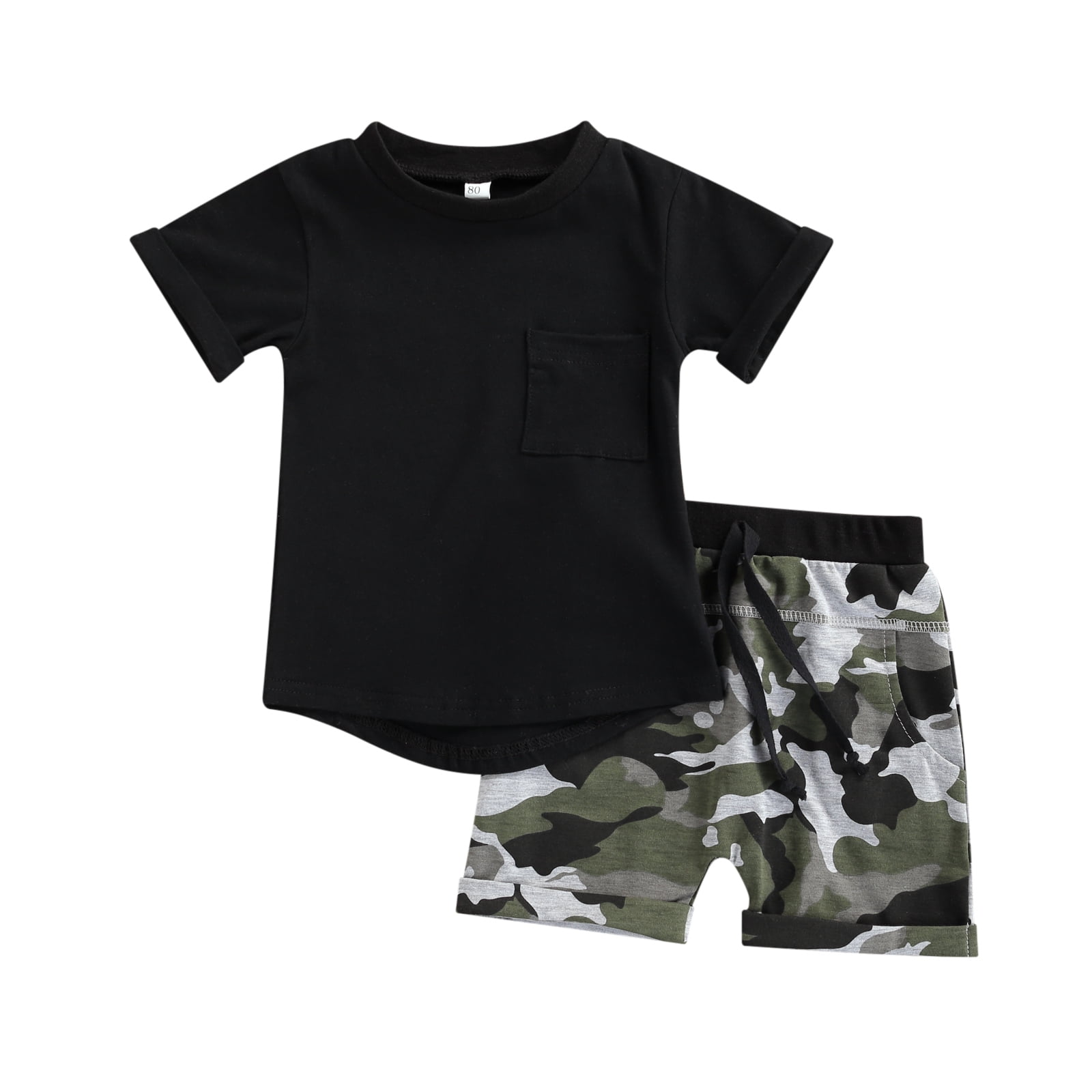 Kmbangi Little Boys Outfit Short Sleeve Top Printing/Solid Color Shorts