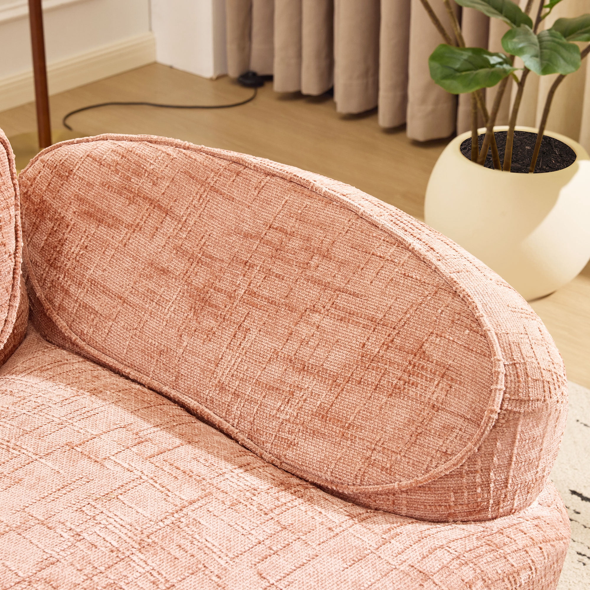 Curved Loveseat, Pink Compress Chenille Sofa with Two Pillows and Armrests, Foam Spring 2-Seater for Small Apartment Living Room or Bedroom, 67-Inch