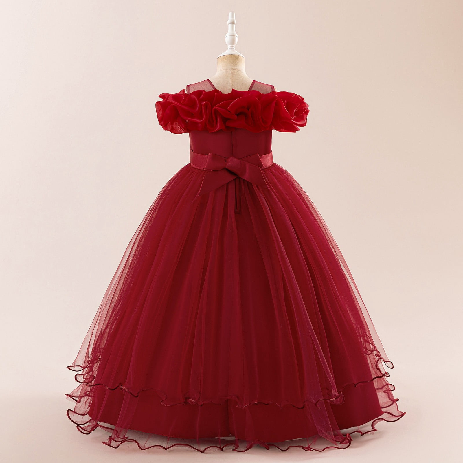 Wdgfv Elegant Off Shoulder Girls Dresses Tutu Skirt For Wedding Party Pageant Casual Wear Floral Appliques Gown Ages 7-12 Red 12 Years