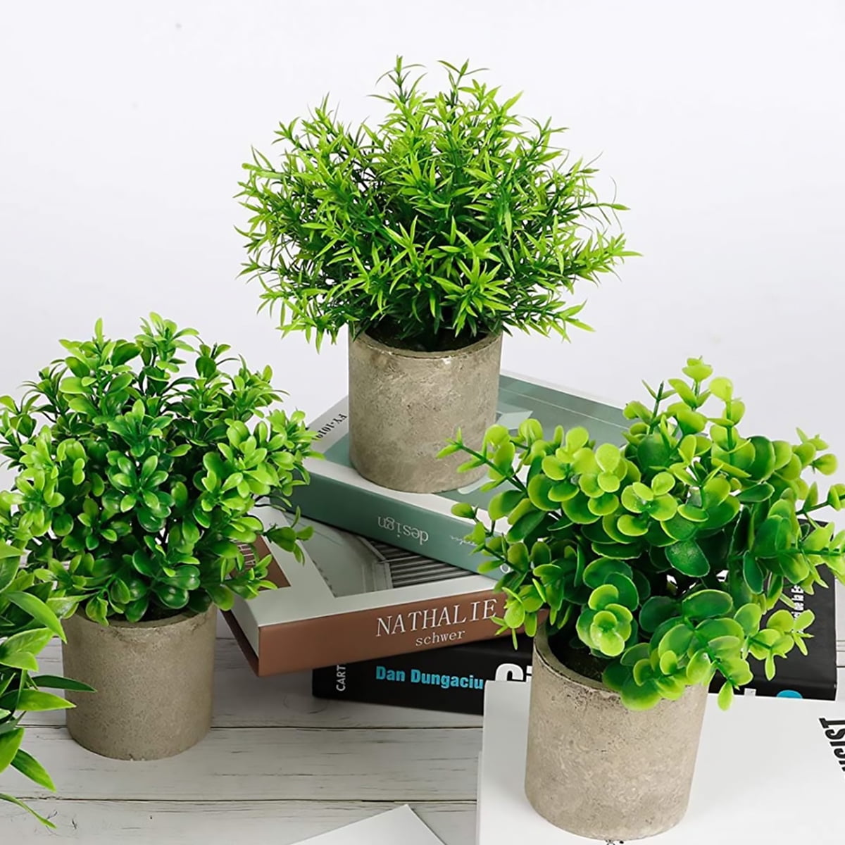 3Pcs Mini Faux Potted Plants Artificial Eucalyptus Leaf Potted Plant
