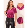thumbnail image 2 of INSPIRE CHIC Camiseta casual de manga corta con cuello en V y parte superior de terciopelo para mujer Rosa roja XS, 2 of 4