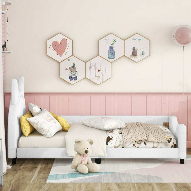 Euroco Twin Size Daybed Upholstery Cartoon Cat Shaped Platform