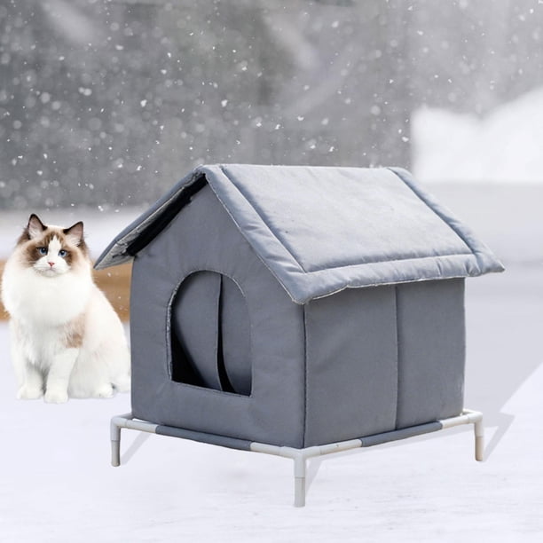 Casa para Gatos Exterior Refugio Aislado Impermeable Base Elevada Protección Contra Humedad Estructura Cerrada con Triple Capa Material Oxford Adecuad L