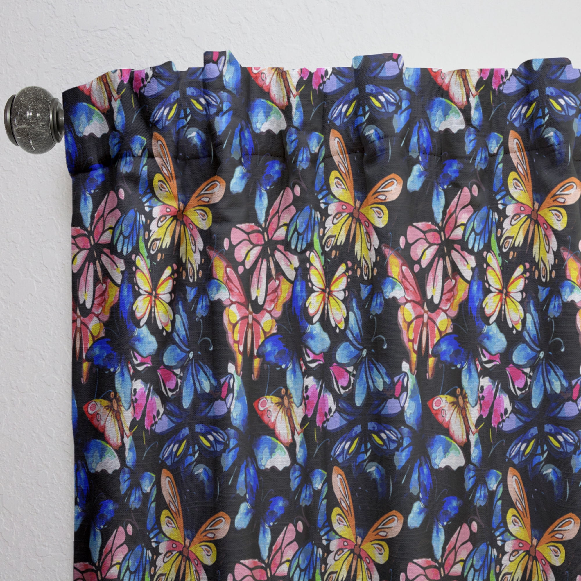 Designart 'Butterflies On Black' Modern & Contemporary Curtain Panel
