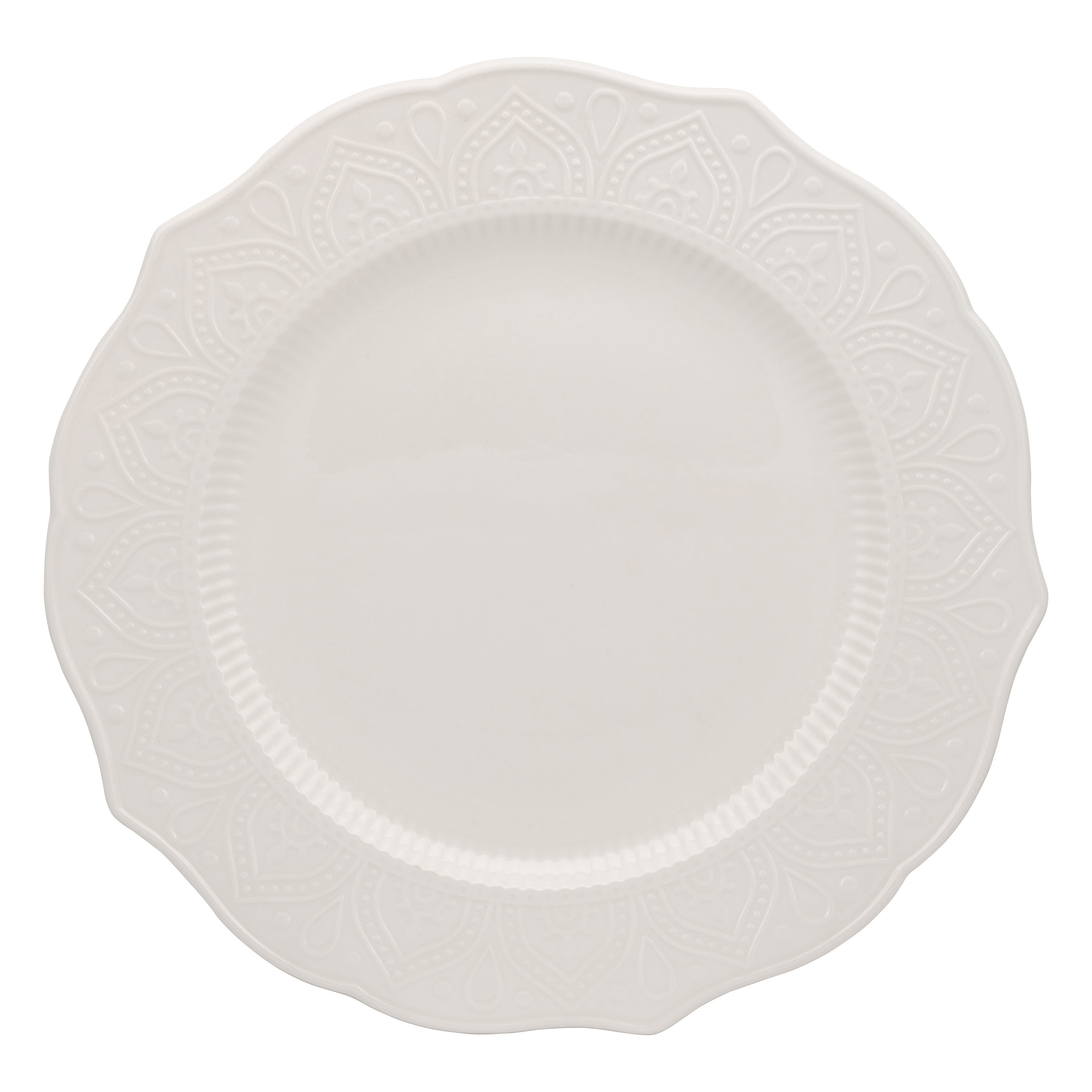 10 Strawberry Street Dahlia Porcelain 10.5" Dinner Plate, Set of 6, White