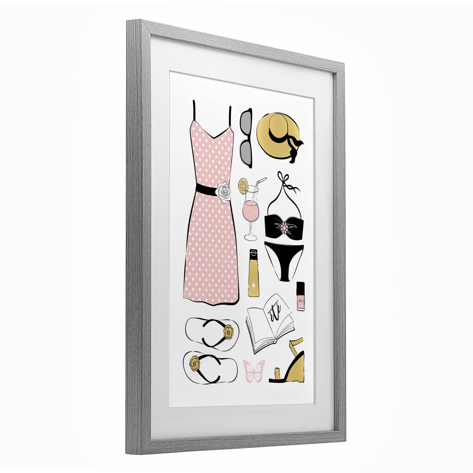 Stupell Industries Summer Vibes Necessities Gray Framed Print Under Glass, design by Martina Pavlova
