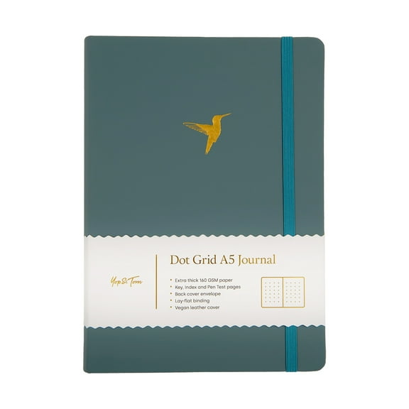 Yop & Tom - Bullet Dot Grid Journal Extra Thick Paper 160 GSM - Hardback A5 - Deep Ocean Hummingbird