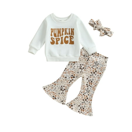 

Bagilaanoe 3Pcs Toddler Baby Girls Halloween Outfits Letters Print Long Sleeve Sweatshirt Tops + Floral Flare Trousers + Headband 12M 18M 24M 3T 4T 5T Kids Long Pants Set