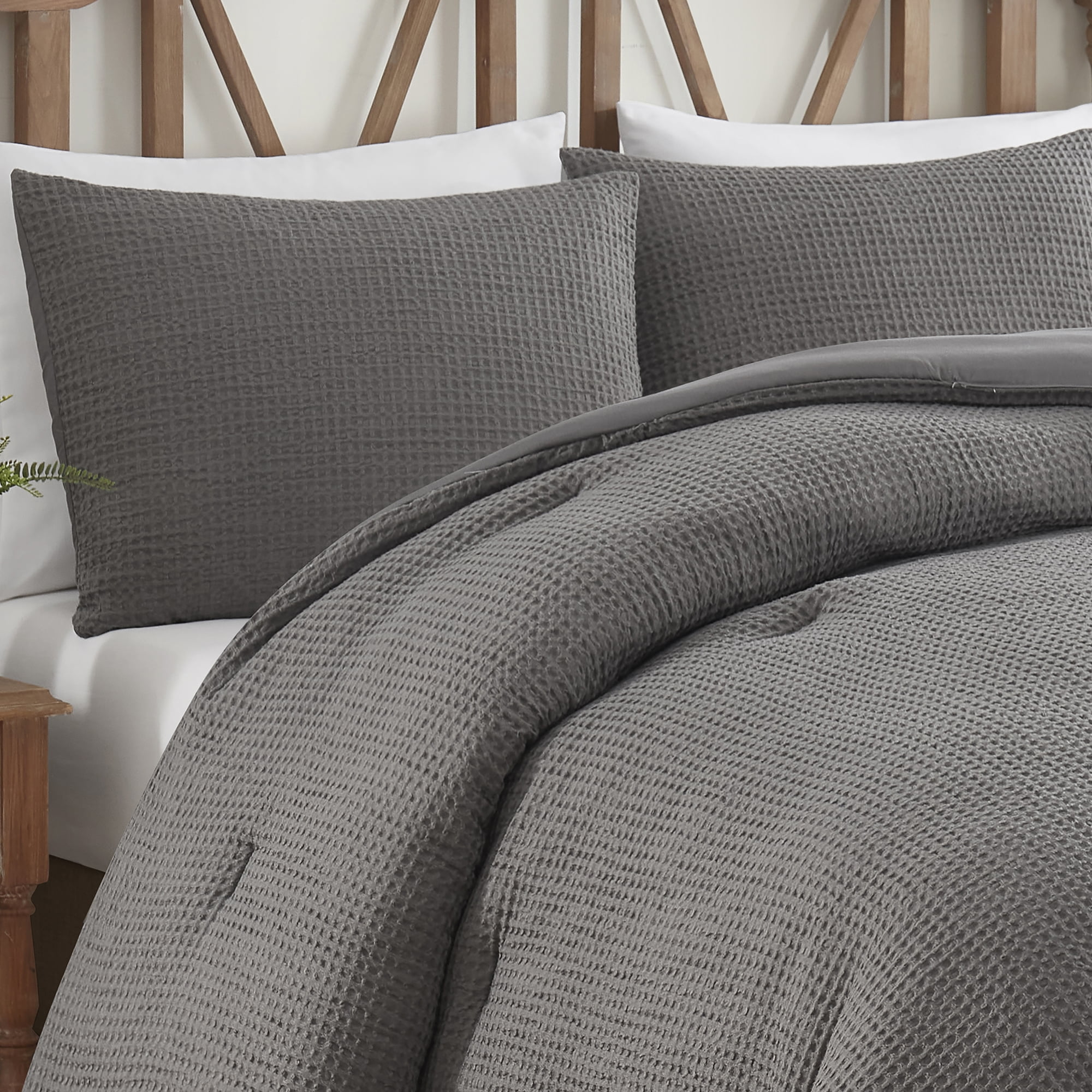 Sweet Home Collection Waffle Weave Microfiber Comforter Set - Dark Gray, King