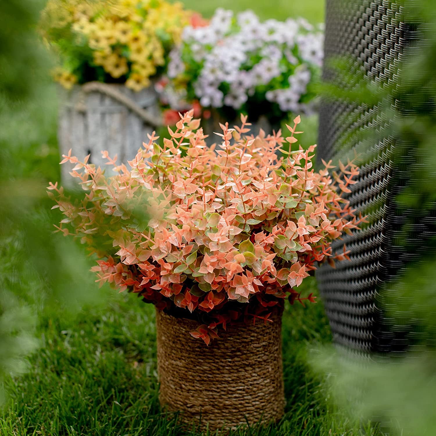 Viworld Artificial Plants Outdoor Boxwood Shrubs - 12 PCS Bundles Fake Plants UV Resistant No Fade Faux Plastic Greenery Fall Flowers Garden Porch Patio Decoration Thanksgiving (Green Orange)