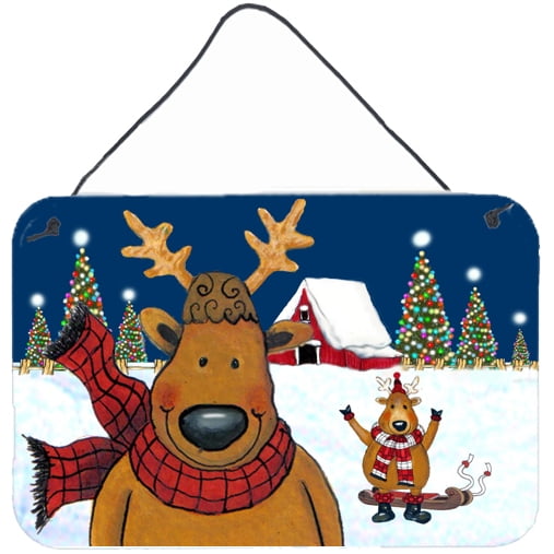 Carolines Treasures PJC1088DS812 The Tree Famers Reindeer Christmas Wall or Door Hanging Prints  8x12 multicolor