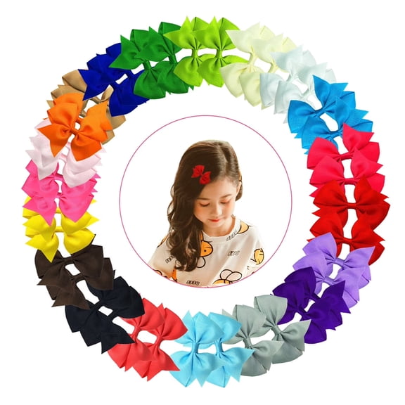 40pcs 4'' Hair Bows Clips, MANHS Grosgrain Ribbon Hair Alligator Clips with 20 Solid Colors for Girls, Multicolor